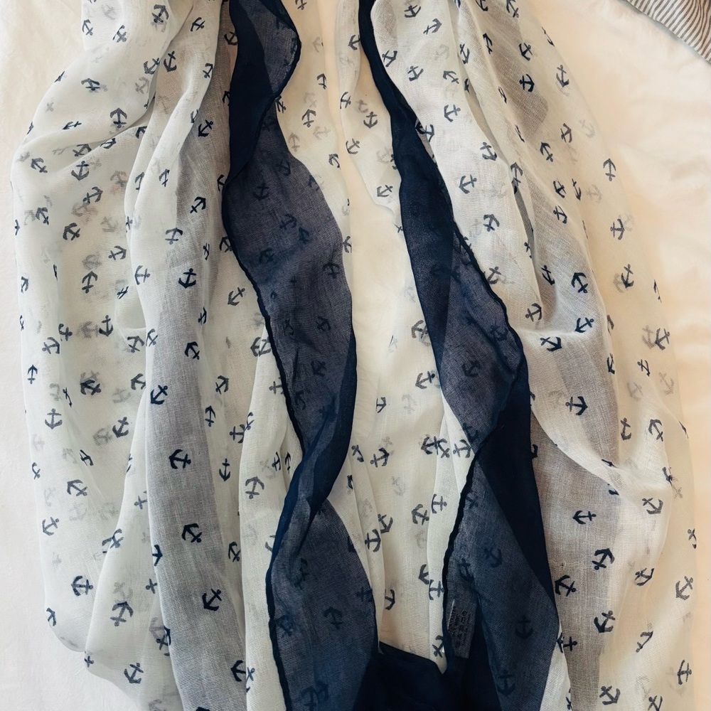 Nautical Anchor Print Scarf - Navy and White